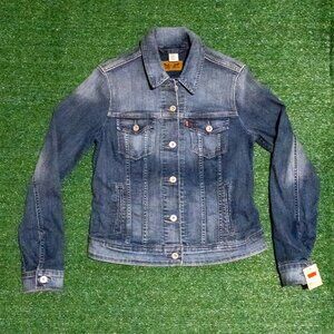 LEVIS TRUCKER JACKET WOMENS BUTTON UP LIGHT BLUE DENIM WASHED RETRO SIZE MED